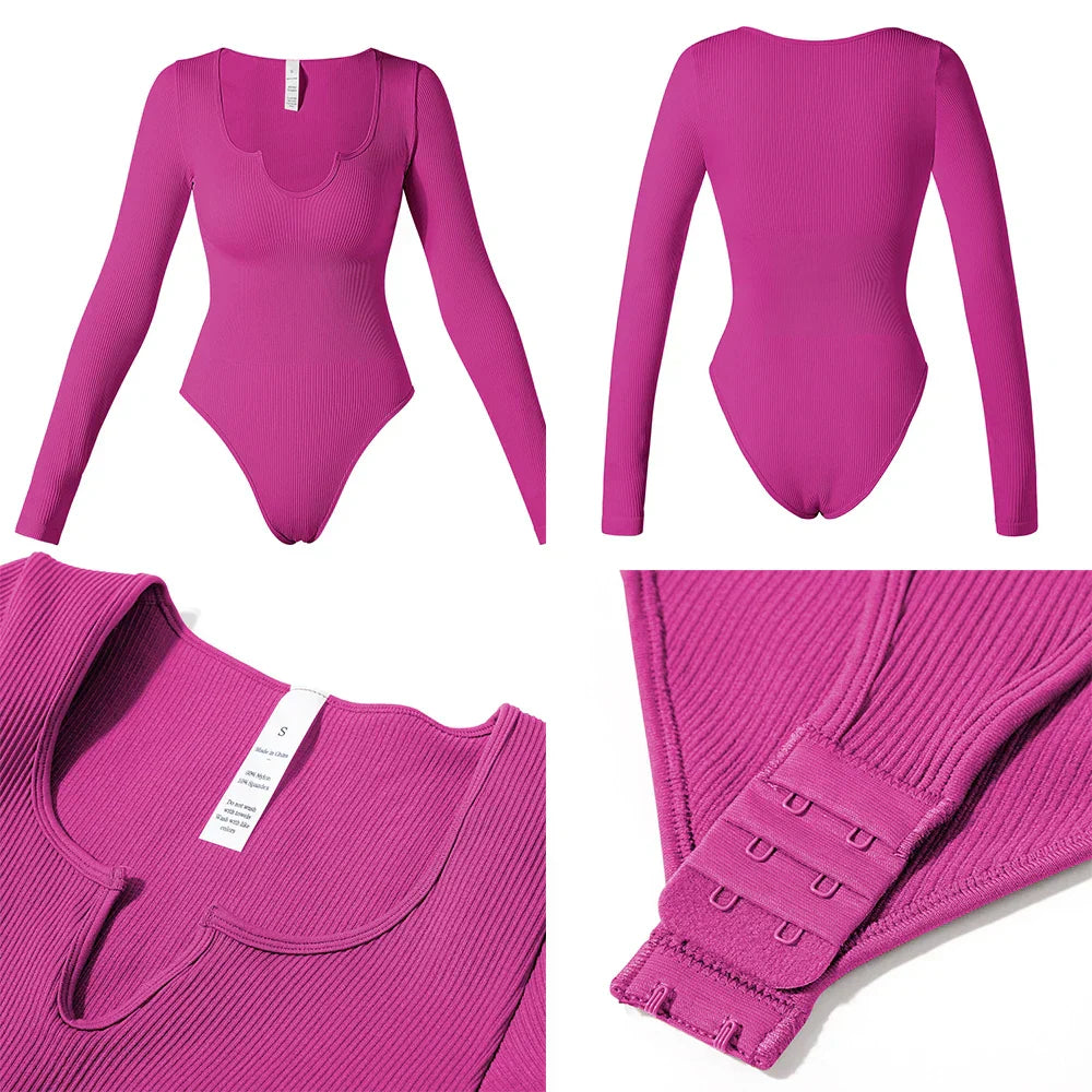 Body Suit Shape Slim Manga Longa com Decote